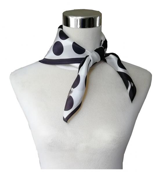 Foulard Shawl Silk Satin Points Dots Camera Black White